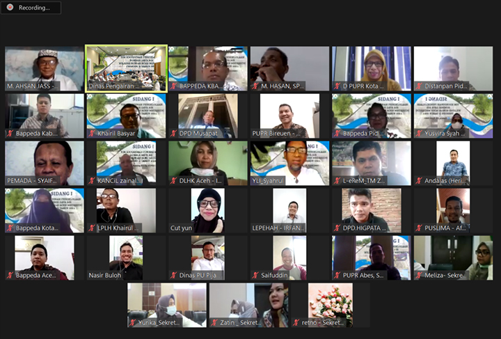 Cuplikan Layar Kegiatan Sidang I TKPSDA WS Aceh-Mereudu yang berlangsung dengan Aplikasi Zoom
