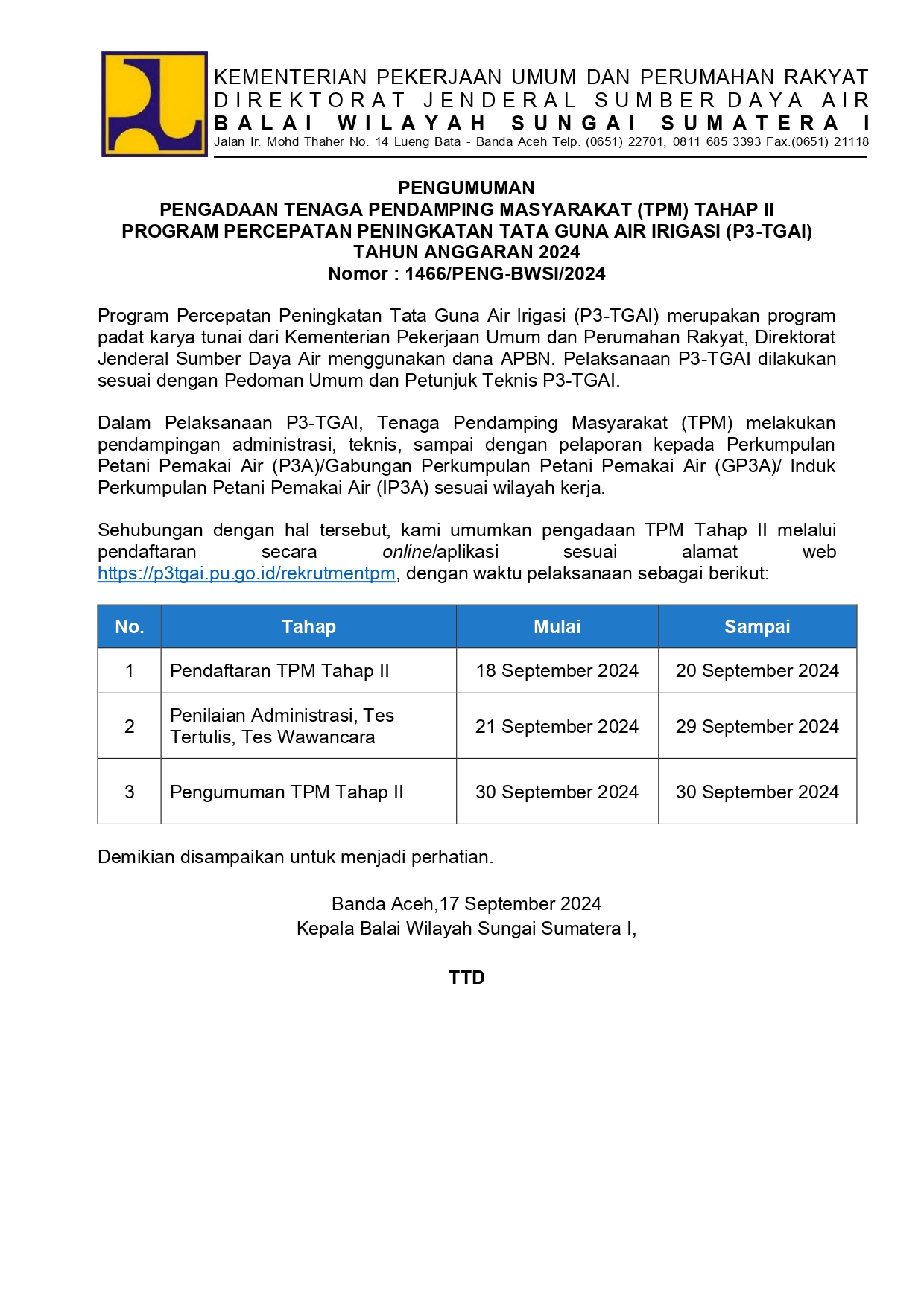 Pengumuman Pengadaan Tenaga Pendamping Masyarakat (TPM) Tahun 2024 Tahap II